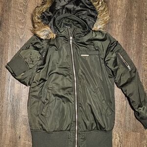 Members Only Olive Green Puffer Jacket with Faux Fur Hood